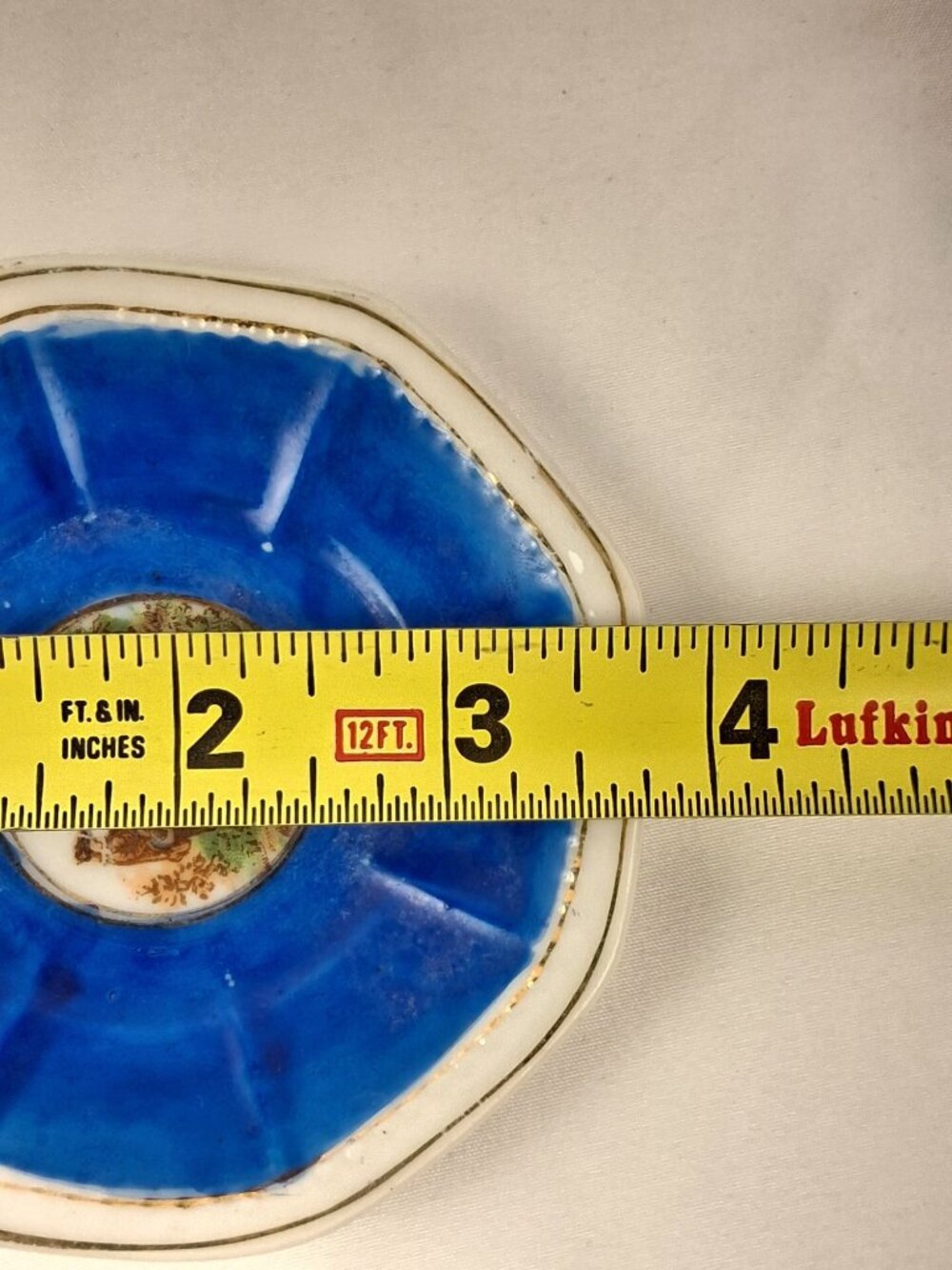 VTG HKATO Blue Porcelain Demitasse Teacup & Saucer Romantic Scene & Gold Accents - Picture 14 of 16